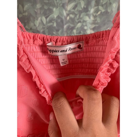 New Girls Poppies and Roses Medium Pink Dress - Picture 5 of 9